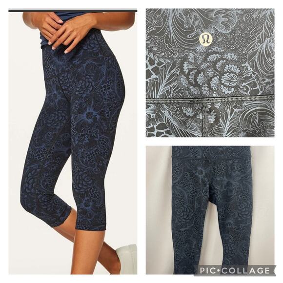 lululemon athletica Wunder Under Hi-Rise 1/2 Tight 17” nouveau Mach Blue Black 4 - Picture 1 of 10